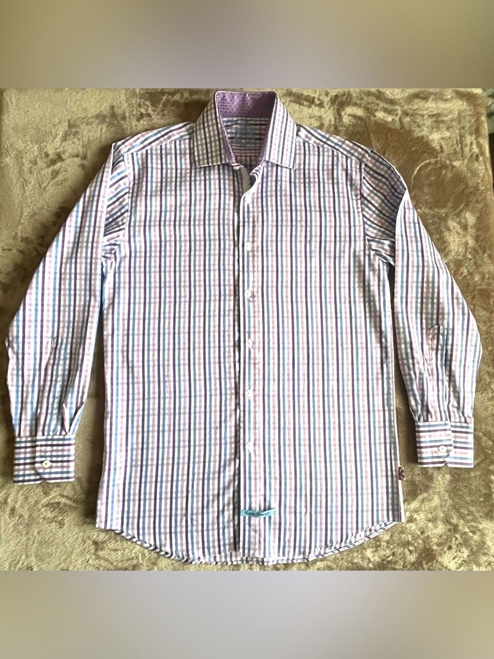 English Laundry Herringbone Plaid Dress Shirt Purple Lavender Blue Size 15 32/33 - Picture 4 of 8